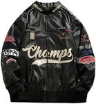 Vamtac Mens Varsity Baseball Jacket Bomber Coats Cotton Fur Jackets Streetwear with Pocket, 19-black, Small