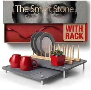 Nested Dish Drying Stone Mat with Bamboo Rack | Large 16"x12" Dish Drying Mat plus 13"x12" Diatomaceous Earth Stone Mat | Expands to 29” x 12” | Premium Stone Mat for Kitchen Counter (Dark Gray)