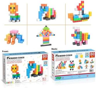PicassoTiles Magnet Cube Building Blocks 80 Pieces 1.2" 3CM Magnetic Cubes Toy Construction Building Educational Sensory Toys with Idea Booklet for School & Preschool Kids Boys Girls Toddlers PMC302