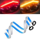 Qasim 12inch LED Strip Red+Yellow Daytime Running Lights 30cm Flowing Sequential Turn Signal Guide Warning Light Auto Car Motorcycle Accessories 2-Pack