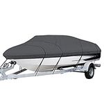 HUUGTrailerable Boat Cover, Heavy Duty Waterproof Boat Cover, 600D UV Resistant Marine Grade Outboard Cover Compatible for Bass Boat, Fits Bayliner Tri-Hull V-Hull Fishing Runabout Boat,12/14ft