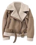 LY VAREY LIN Women's Faux Shearing Moto Jacket Thick Lined Parka Winter Shearling Coat Leather Jacket, Faux Suede Lambs Brown, Small