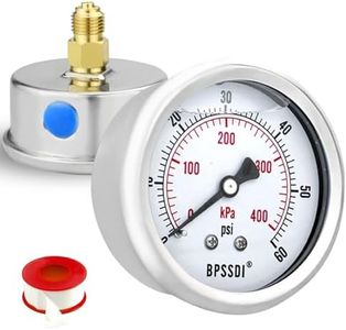 BPSSDI 0-60 Psi Glycerin Liquid Filled Low Pressure Gauge, 2.5" Dial Size, 1/4" NPT Back Mount, 304 Stainless Steel Case, for Water Pipe, HVAC, Water Oil Air Pressure Test