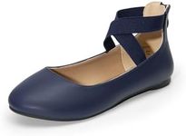 DREAM PAIRS Women's Sole_Stretchy Fashion Elastic Ankle Straps Flats Shoes Navy-pu Size 12 M US