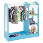 Maxmass Wooden Kids Wardrobe, Children Dress Up Storage with Mirror, Clothes Rail and Shelves, Toddler Pretend Storage Closet for Kindergarten, Nursery, Bedroom (Blue)