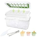 Bezioner Ice Cube Tray with Lid,Storage Ice Bin,Ice Tong,Scoop & 3 Large Ice Cube Tray,Press to Release Ice Cubes in 1 Second,Food-Grade BPA Free Ice Trays for Freezer Green