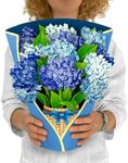 Freshcut Paper Pop Up Cards, Nantucket Hydrangeas, 12 inch Life Sized Forever Flower Bouquet 3D Popup Greeting Cards with Blank Note Card and Envelope