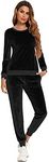 Tracksuit Sets Womens 2 Piece Sweatsuits Velour Solid Color Pullover Sweatshirt Tops Sweatpants Jogging Suits Outfits Black L