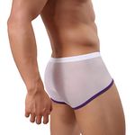 Drelaar Men's Comfortable Silky Underwear Trunks Sexy Translucent Boxer Shorts Small White