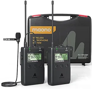 MAONO Wireless Lavalier Microphone System, Lapel Mic with -10dB Attenuation and Low Cut, Real-time Audio Monitoring, 48-Channel and Mute Compatible with Canon Nikon Sony DSLR, Camcorders(AU-WM730)