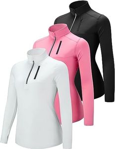 Liberty Imports 3 Pack: Women's Quick Dry Long Sleeve Quarter Zip Pullover Workout Shirts with Thumb Holes and Pocket, Pink/Black/White, Medium