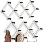 CILXGQLN 2 Pack Expandable Coat Rack Hat Hangers for Wall, Accordion Wall Hangers, Wooden Hat Rack Wall Mounted, 10 Peg Hooks for Keys, Hat, Bags, Coats, Towels, Umbrella, Necklaces, White