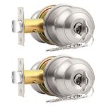 Probrico (2 Pack Keyed Alike Locks Entry Door Knobs, Entrance Lock Sets in Brushed Nickel Combo Pack, Exterior Interior Keyed Knobs