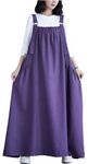 EXPOING Denim Jumper Dress for Women Loose Version Baggy Style Maxi Length Adjustable Straps Wide Hemline, Purple, X-Large