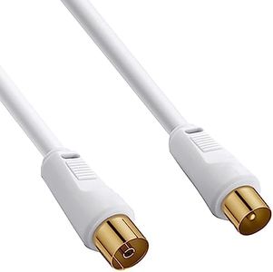 tunghey TV Aerial Ariel Cable Coaxial Extension Lead Freesat Recorder Male to Female Plug for TV DVD VCR Sky Virgin, Tivo, TV Box, Satellite Antenna Splitter White (1M)