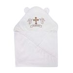 LACOFIA Baby Christening Hooded Towels Unisex Infant Baptism Blanket with Ears,White with Gold Cross Embroidery, Personalized Gifts for Boys or Girls, Full Bath Towel Size 35.5 * 35.5"