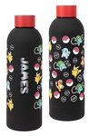 Pokemon Personalised Children’s Water Bottle - Kids Stainless Steel Water Bottle - Pikachu Water Bottle For Kids School Water Bottle, Black/Red