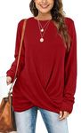 Aokosor Christmas Womens Long Sleeve Tops Ladies Loose Fit Jumpers Twist Front Sweatshirt Light Red Size 18-20