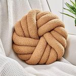 Uvvyui Knot Pillows, 14 Inch Decorative Throw Pillows Round Pillows Cushion, Soft Handmade Knotted Ball Pillow Plush Cushion Home Decor for Bed Couch Living Room (Khaki, 14 Inch)