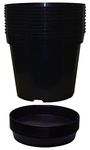 Muddy Hands Pack of 10 Black Plastic Plant Pots + Saucers - Outdoor Garden Round Nursery Herb Flower Planters Base Water Drip Trays (10 Litre)