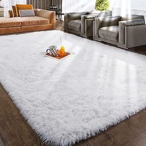 White Soft Area Rug for Bedroom,5x8.6,Fluffy Rugs,Shag Carpet for Living Room,Fuzzy Rug for Kids Baby Room,Furry Rug for Girls Boys Room,Large Anti-Slip Rug,White Carpet,Home Decor,Bedside Rug