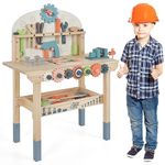 Maxmass Kids Workbench, Pretend Play Tool Bench Set with 8 Tools & 53 Accessories, Storage Shelf and Magnetic Rack, Wooden Construction Toy for Boys Girls 3+ Years Old