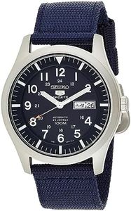 SEIKO Men's Analogue Automatic Watch with Textile Strap SNZG11K1, Blue/blue, 42 mm, Casual Sport