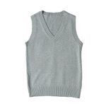 ZUEVI Women's Sweater Vest Classic V Neck Uniform Pullover Knitwear Tops Sleeveless Knitted Sweaters Vests, Grey, X-Small