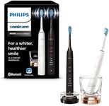 Philips Sonicare DiamondClean 9000 Electric Toothbrush, Sonic Toothbrush with App, Pressure Sensor, 4 Brushing Modes, 3 Intensity Levels, Charging Glass, Black & Rosegold, Dual Pack, Model HX9914/57