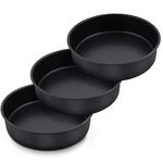 HaWare 8inch Cake Tins Set of 3, Non-Stick Stainless Steel Cake Pan, Round Birthday Wedding Layer Cake Tin for Kitchen Baking Roasting Serving, Healthy & Non-Toxic, Rust Resistant (20cm, Black)