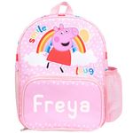 Peppa Pig Personalised Kids Backpack for toddlers Girls Nursery Bag Mesh Water Bottle Pocket and Front Zipped Pockets, Personalised with any name