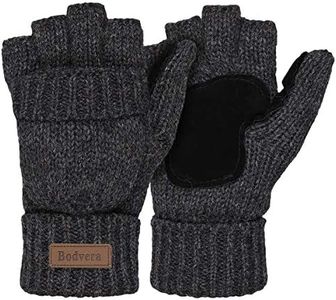 Bodvera Thermal Insulation Fingerless Texting Gloves Unisex Winter Warm Knitted Convertible Mittens with Flap Cover G