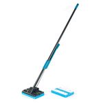 Beldray LA050915 Self Wringing Sponge Mop – Long Handle, Flat Hard Floor Cleaning Mop With Extra Replacement Head, Super Absorbent, Lightweight Floor Cleaner, Non-Abrasive, Easy Wring, Black/Blue