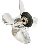 Flish Stainless Steel Outboard Propeller Boat Props for BRP,Johnson,EVINRUDE,OMC Stern Drive Outboard Engine 15-35HP 14 Tooth Spline,RH (9.9'' x 9'' - 4 Blades)