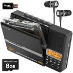 KLIM K10 Portable Cassette Player & Tape Recorder, Cassette to MP3 Converter + Built-in Microphone & Speaker + USB PC Transfer + Battery/USB Powered + 8GB SD Card + Earphones