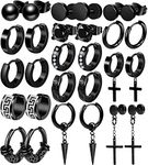 ONESING14 Pairs Mens Earrings Black Earring for Men Stainless Steel Earrings Set Hoop Stud Dangle Cross Earrings Men Fashion Piercing Jewelry