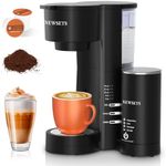 3 in 1 Single Serve Coffee Maker for K Cup & Ground Coffee, Compact Coffee Maker with Milk Frother, 6-14oz Brew Sizes, 28oz Removable Water Tank, Self-cleaning Function, Black