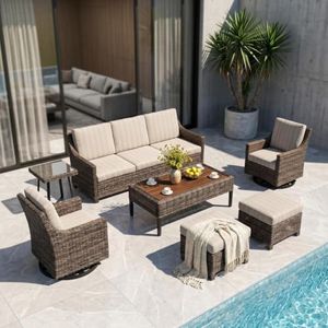 Varmoza Wicker Patio Conversation Set, Outdoor Patio Furniture Set with Deep Seating, Wide Armrests & Thick Cushions, All-Weather Outdoor Furniture Set for Patio, Porch, Deck & Backyard