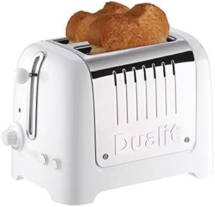 Dualit 2 Slice Lite Toaster | 1.1kW Toasts 60 Slices an Hour | Polished with High Gloss White Trim | Bagel & Defrost Settings | 36 mm Wide Slots | 26203