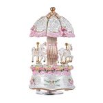 Carousel Music Box, Luxury Color Change LED Music boxes, Luminous Light 3-horse Rotating Windup Musical Christening Gifts for Girls