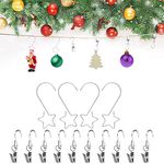 GIRAFEDA 40 PCS Ornament Hooks Star-Shaped Tree Hangers Christmas Tree Hooks Bauble Hooks with 10 PCS String Light Hook Metal Hanging Clips Hooks for Art Craft Christmas Tree Decorations (Silver)