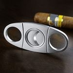 JTDEAL Cigar Cutter Stainless Steel Pocket Cigar Cutter Double Blades Cigar Guillotine Portable Cigar Scissors Oval Scissors Cigar Accessories Suitable For Most Size Of Cigars For Home Office-Sliver