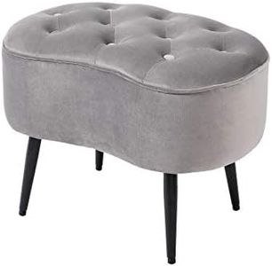 BIRDROCK HOME Tufted Oblong Velvet Ottoman - Mid Century Modern Design Furniture with Steel Legs - Soft, Compact, Padded Foot Stool for Living Room, Office and Bedroom- Grey Velvet, 22.5x15 Inches