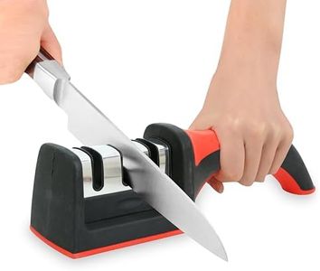 GLUN® 3 in 1 Knife Sharpener with Easy-Grip Handle and Non-Slip Rubber Base, 3-Stage Sharpening Tool forAll Types of Ceramic Knives and Steel Knives