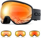 Odoland Photochromic Ski Goggles for Sunny and Cloudy Days, Anti-Fog OTG UV Protection Snowboard Goggles for Men Women Youth， red