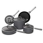 Ninja Foodi Neverstick, Premium Anti-Scratch Nesting Pots & Pans with Lids, Stainless Steel Glass, Slate Grey, C38000