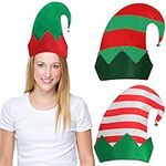 BELLE VOUS Assorted Christmas Elf Hats with Jingle Bells (3 Pack) - 28 x 27cm Felt Hats with Mixed Stripe Designs for Adults - Xmas Holiday Fancy Christmas Party Elf Costume Favour Accessory Gift