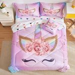 ADASMILE A & S Unicorn Bedding Full Kids Bedding Set Pink Unicorn Comforter Set Full 6Pieces for Girls Bed in A Bag with Hearts Sheets Reversible Unicorn Bed Set for Home Unicorn Decor