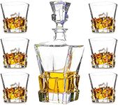 Whiskey Decanter & Glasses Set, Large Lead-Free Crystal Glass, Tasting Cups Scotch Old Fashioned Glass, Wine Bottle for Drinking Irish Whisky, Bourbon, Tequila (Ice cubes, 1 Decanter & 6 Glasses Set)