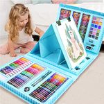 XDISHYN 208 PCS Art Supplies, BRAND Drawing Art Kit for Kids Adults Art Set with Double Sided Trifold Easel, Oil Pastels, Crayons (Blue)